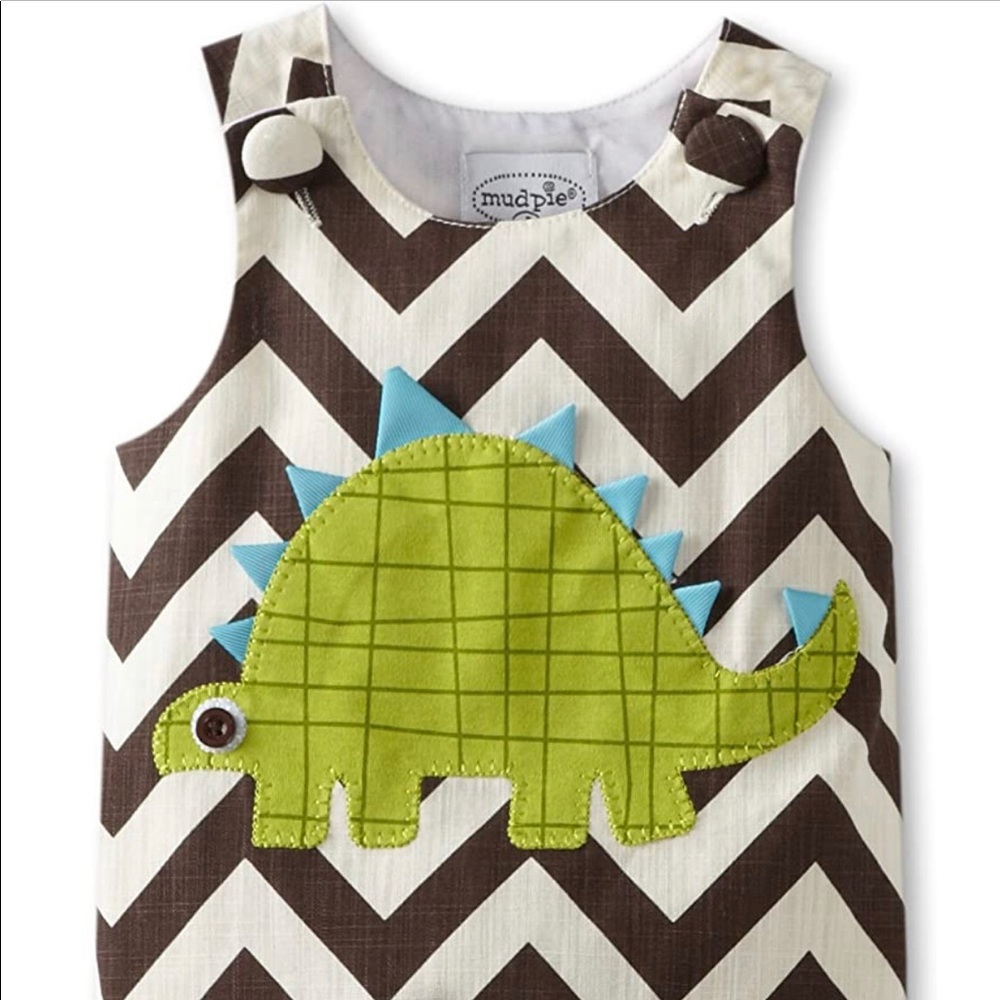 NWT Mud Pie Linen Dinosaur Sleeveless Romper